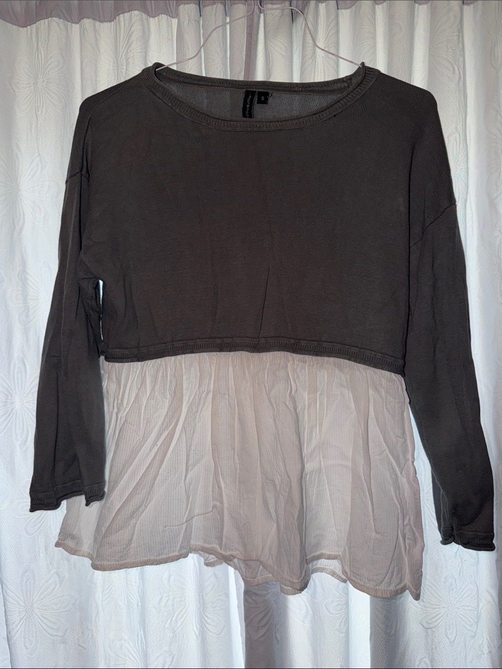 moon & madison Charcoal and Cream Layered Peplum Tunic